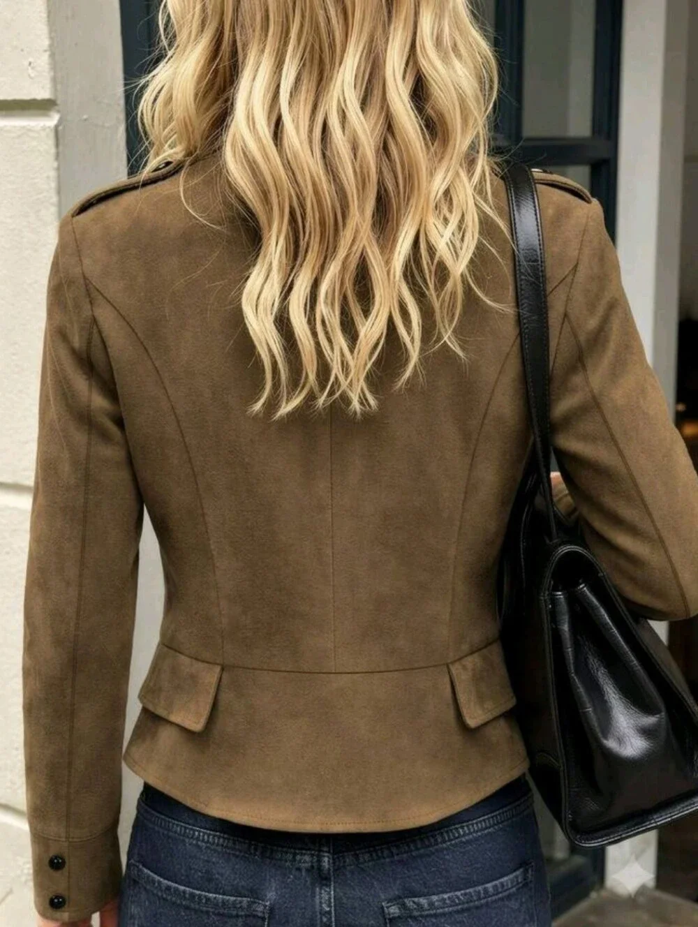 Women's Button-Up Short Jacket, Brown Stand Collar Vintage Style, French Chic